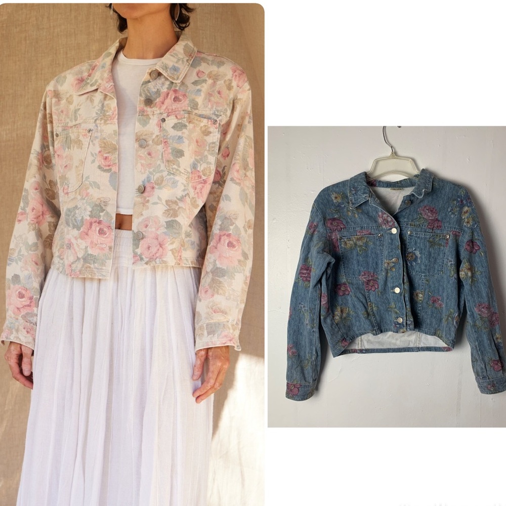 Vintage Vivaldi Jeanswear Blue Floral Denim Jacket Size Medium